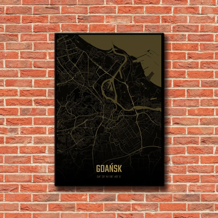 Plakat Gdańsk amber night tło ściana czerwone cegły