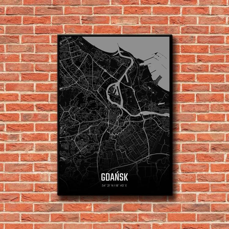 Plakat Gdańsk night tło ściana czerwone cegły
