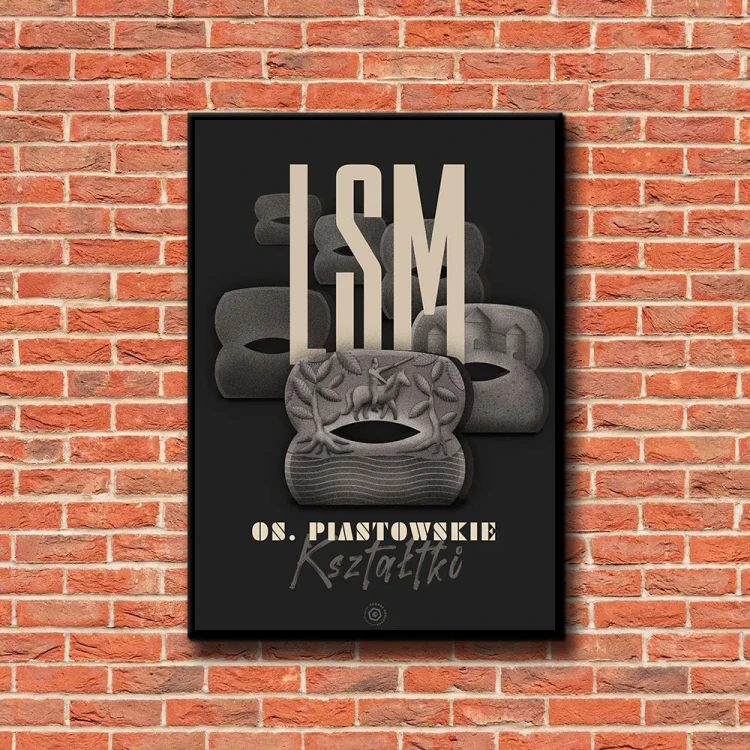 Plakat LSM Krztałtki tło ściana czerwone cegły
