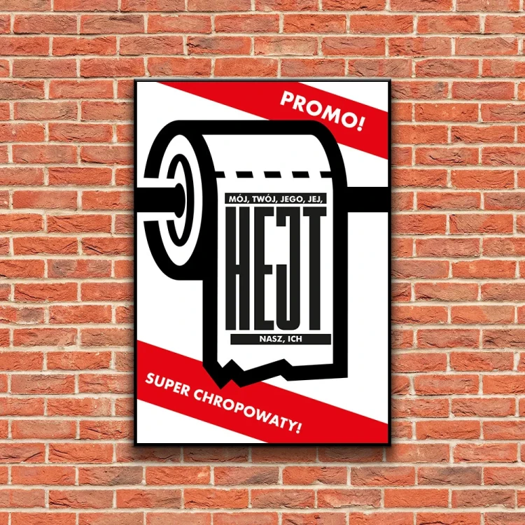 Plakat Hejt tło ściana czerwone cegły