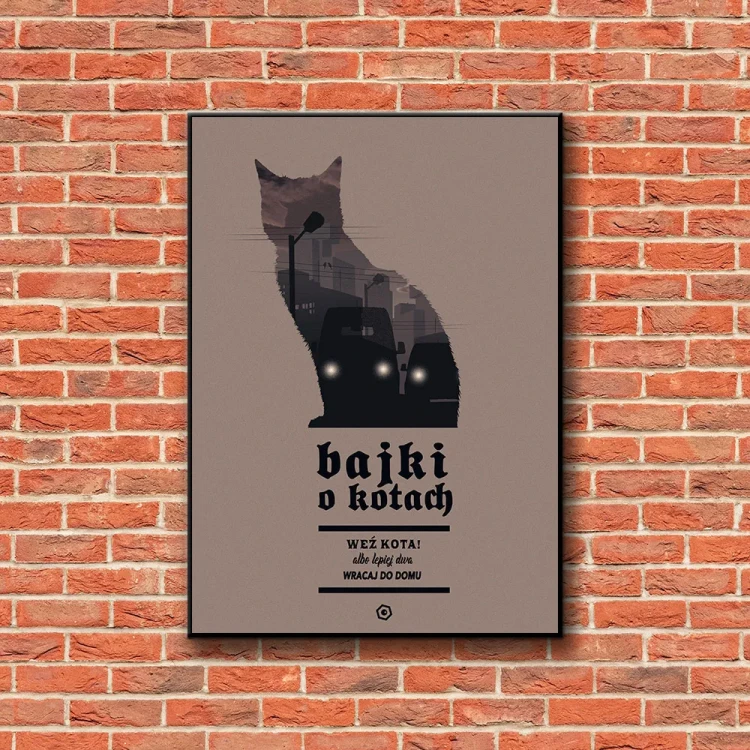 Plakat Bajki o kotach tło ściana czerwone cegły