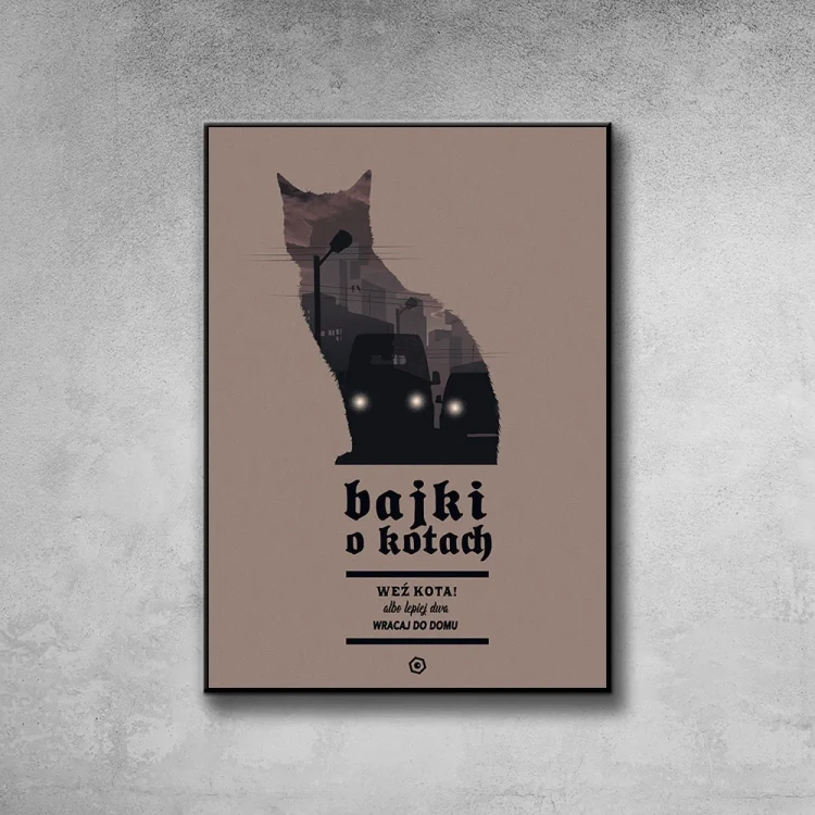 Plakat Bajki o kotach tło ściana szary beton