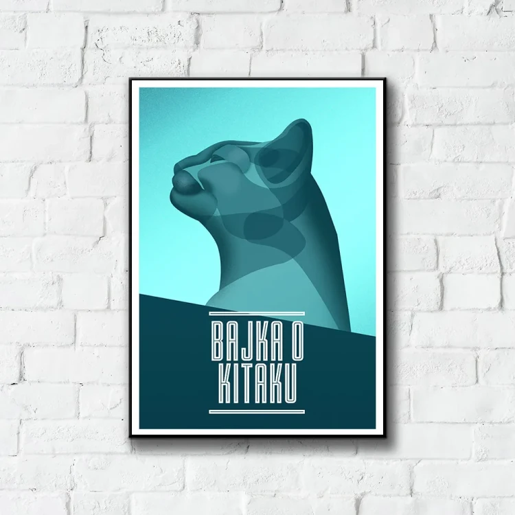 Plakat Bajka o kitaku tło ściana białe cegły