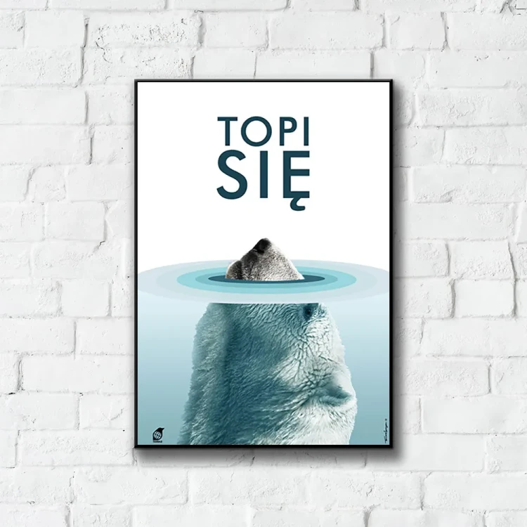 Plakat Topi Się tło ściana białe cegły