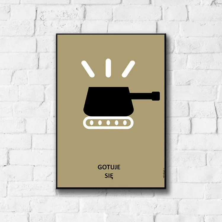 Plakat Gotuj się tło ściana białe cegły