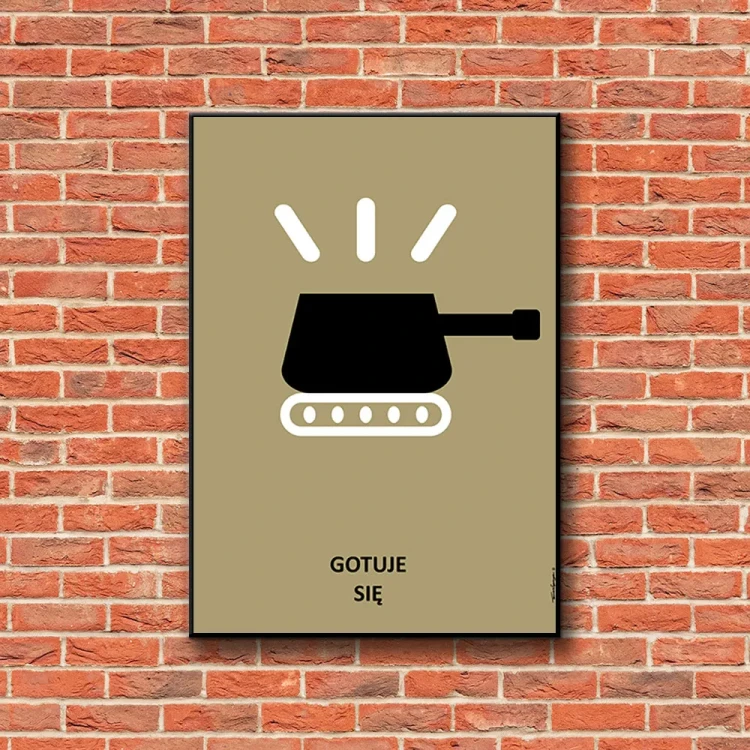 Plakat Gotuj się tło ściana czerwone cegły