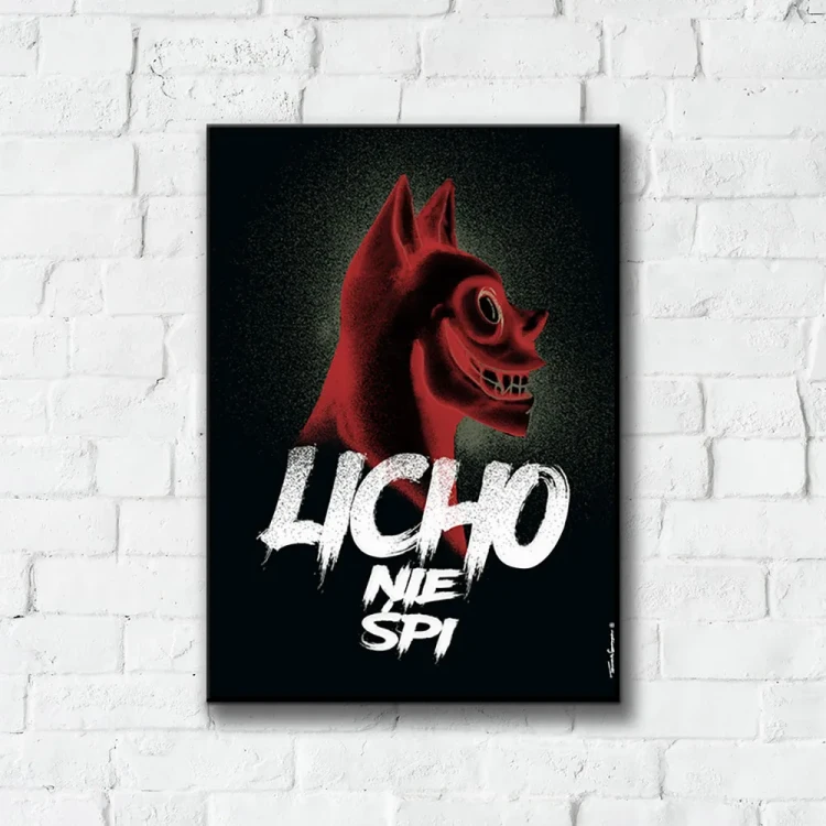 Plakat Licho nie Śpi tło ściana białe cegły