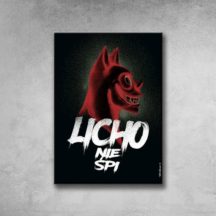Plakat Licho nie Śpi tło ściana szary beton