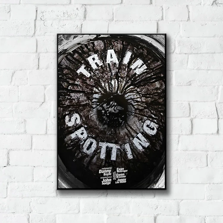 Plakat Trainspotting tło ściana białe cegły
