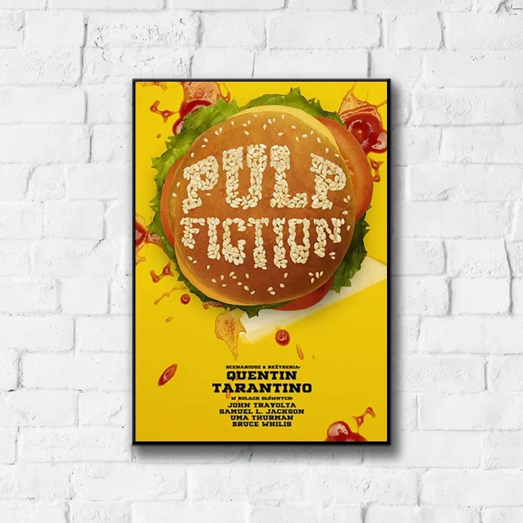 Plakat Pulp Fiction tło ściana białe cegły