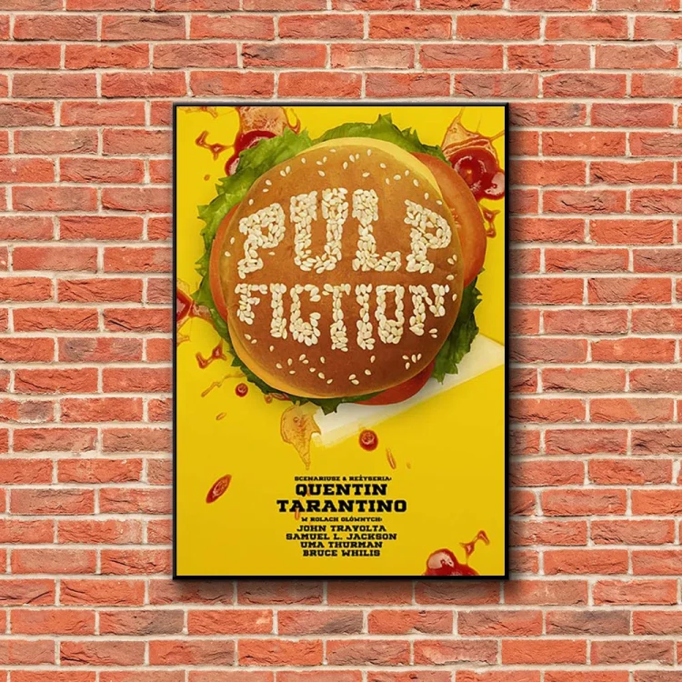 Plakat Pulp Fiction tło ściana czerwone cegły