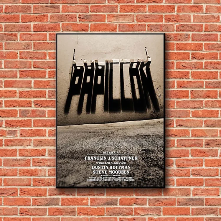 Plakat Papillon tło ściana czerwone cegły